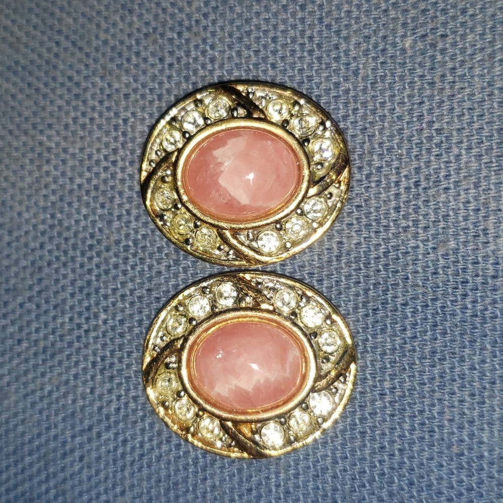 Vintage Rhodochrosite stone and diamond or crystal errings